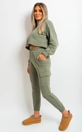 Cropped Long Sleeve Top and Cargo Joggers Co-ordinates