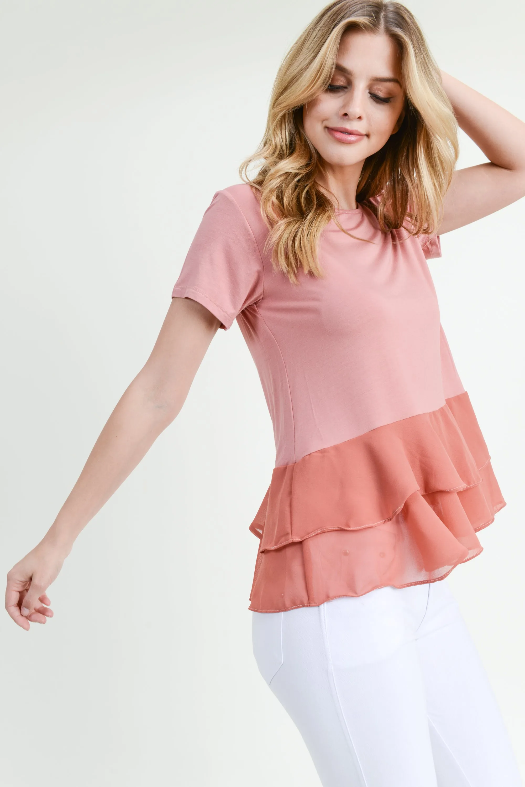 Daniella Short Sleeve Chiffon Ruffle Top