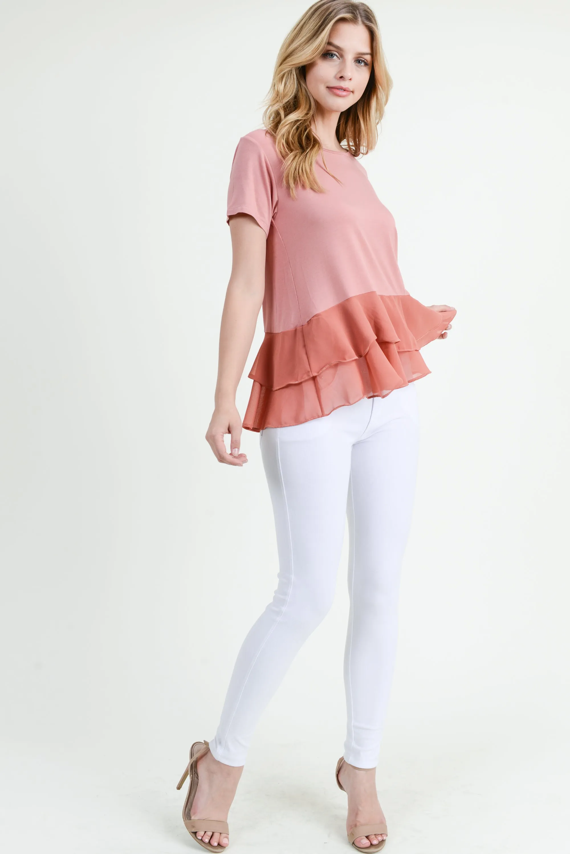 Daniella Short Sleeve Chiffon Ruffle Top