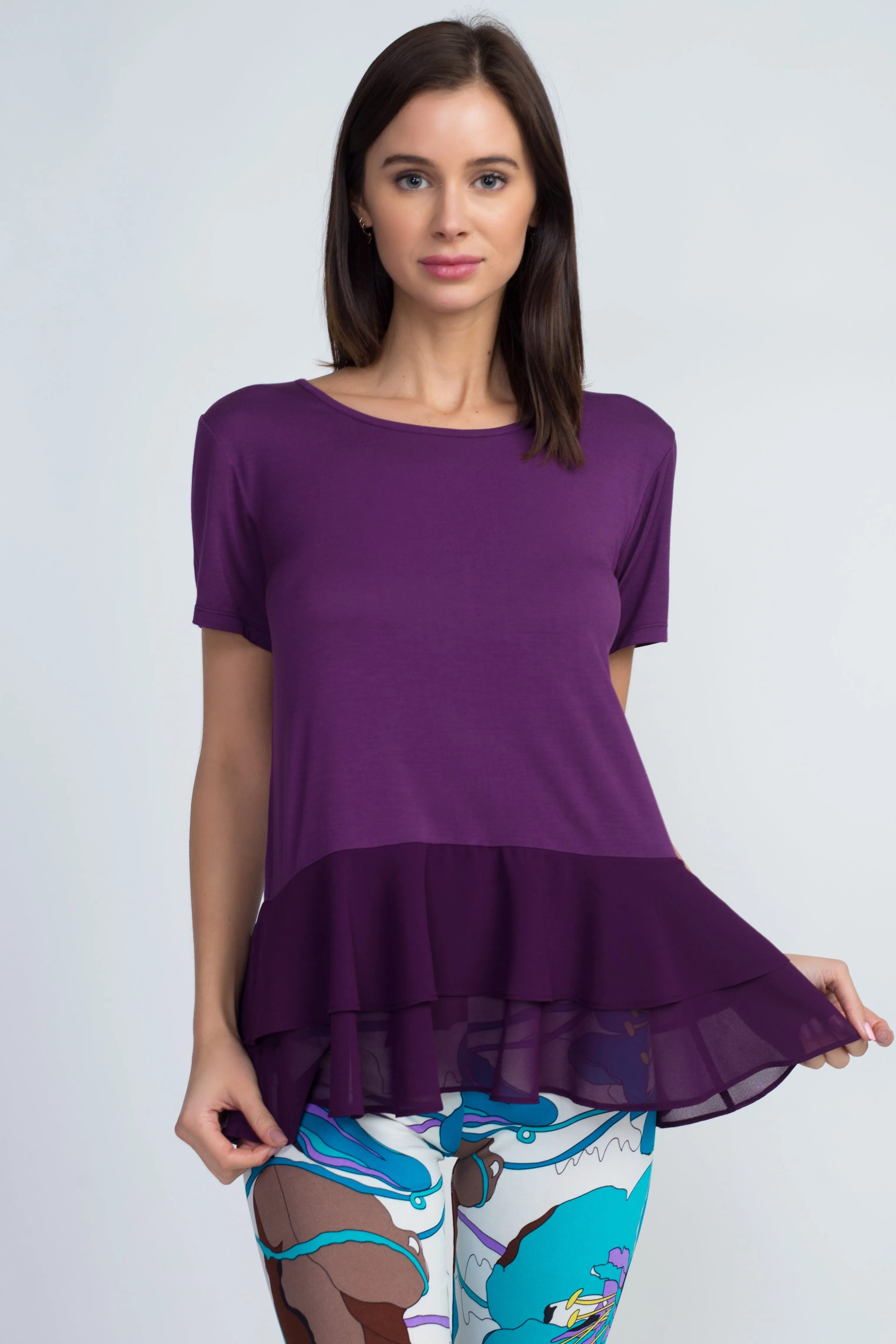 Daniella Short Sleeve Chiffon Ruffle Top