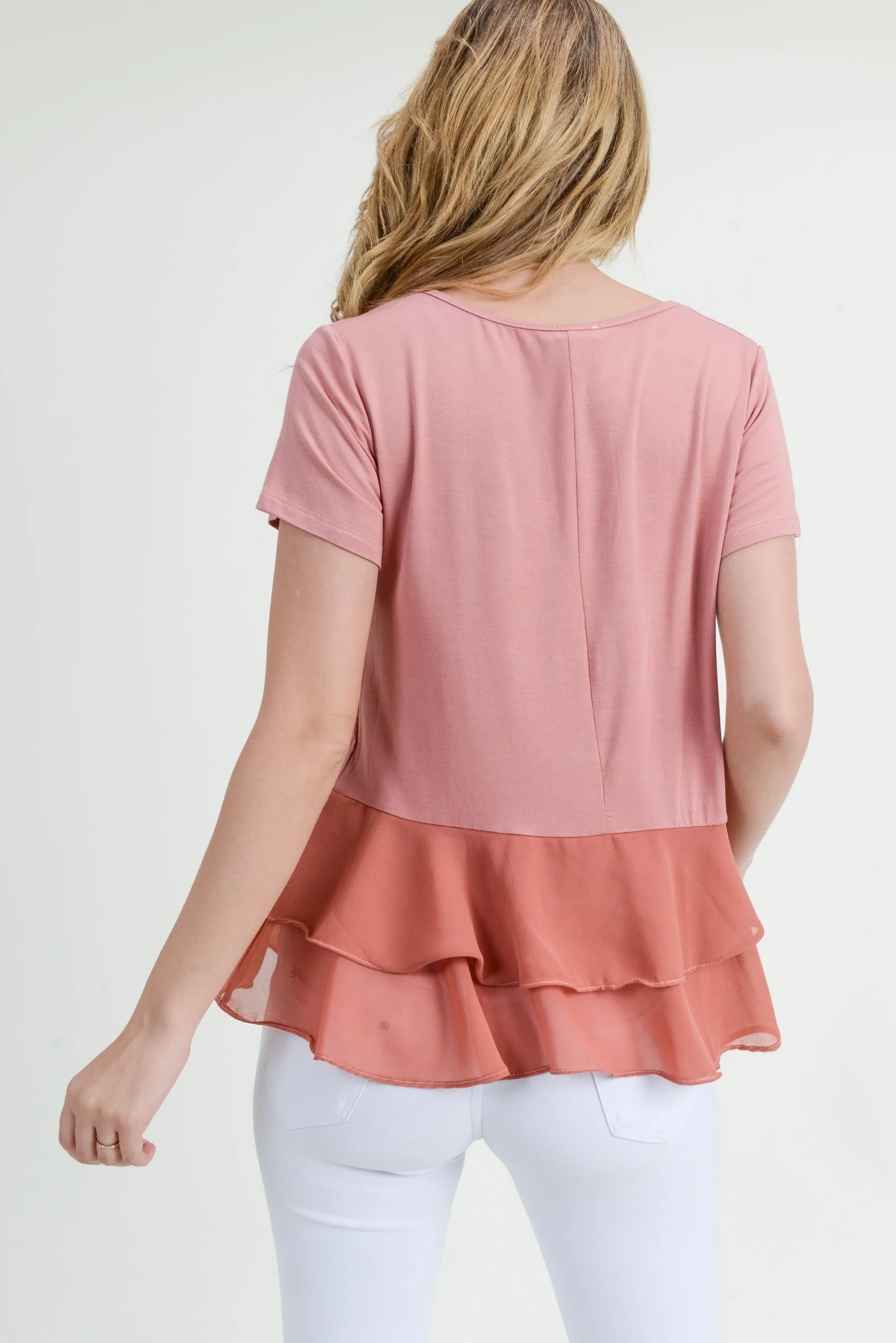 Daniella Short Sleeve Chiffon Ruffle Top