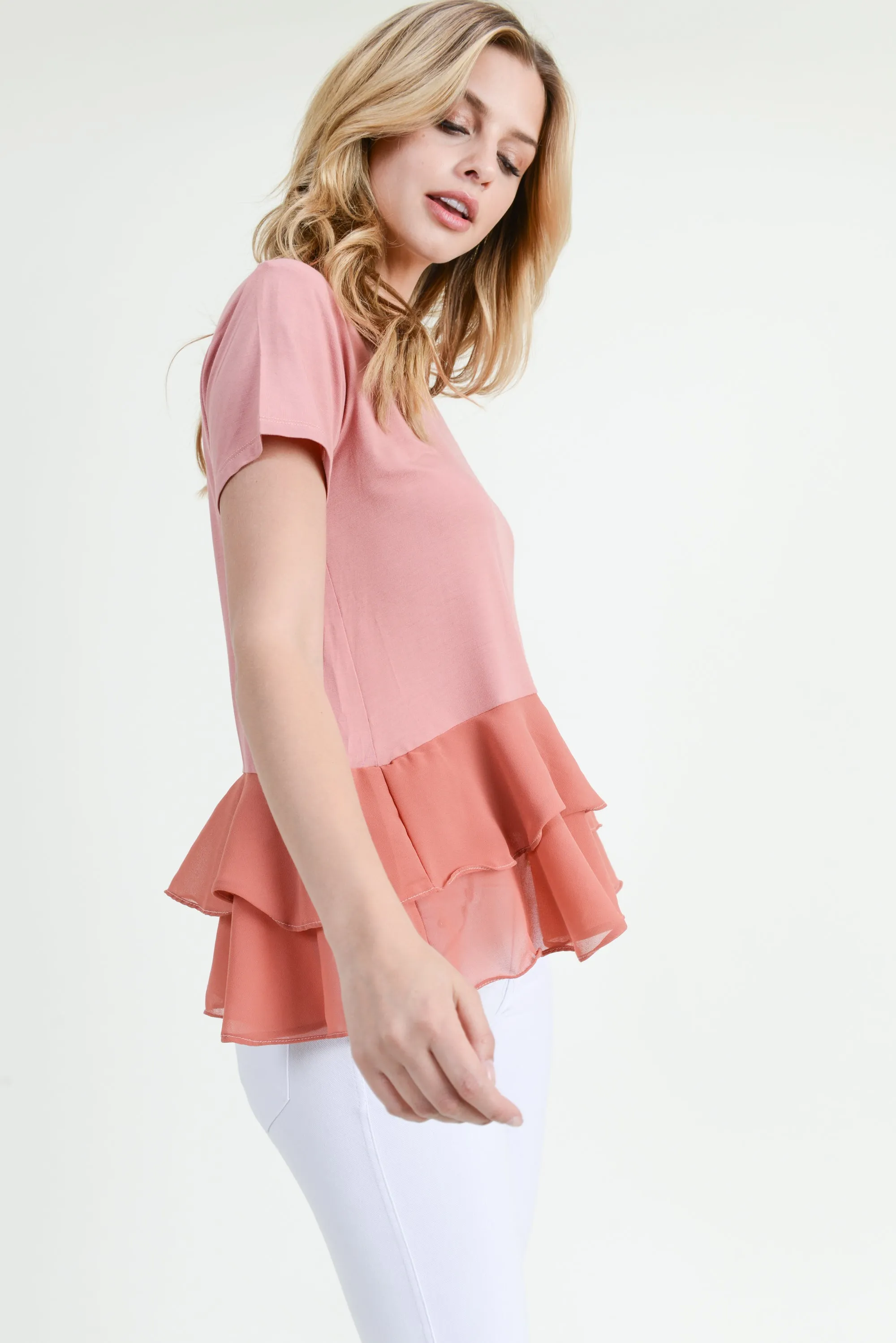 Daniella Short Sleeve Chiffon Ruffle Top