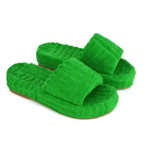 Darla Terry Towelling Sliders Beach Platform Flat Sandals Slippers In Green