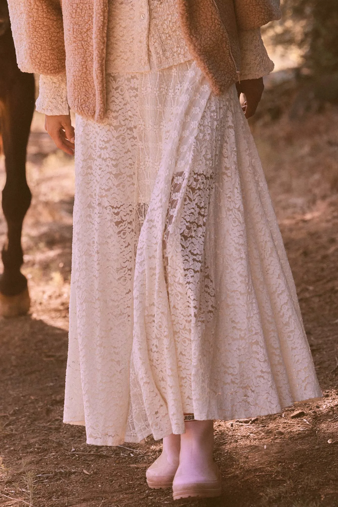 Delicate Beauty Floral Lace Paneled Maxi Skirt