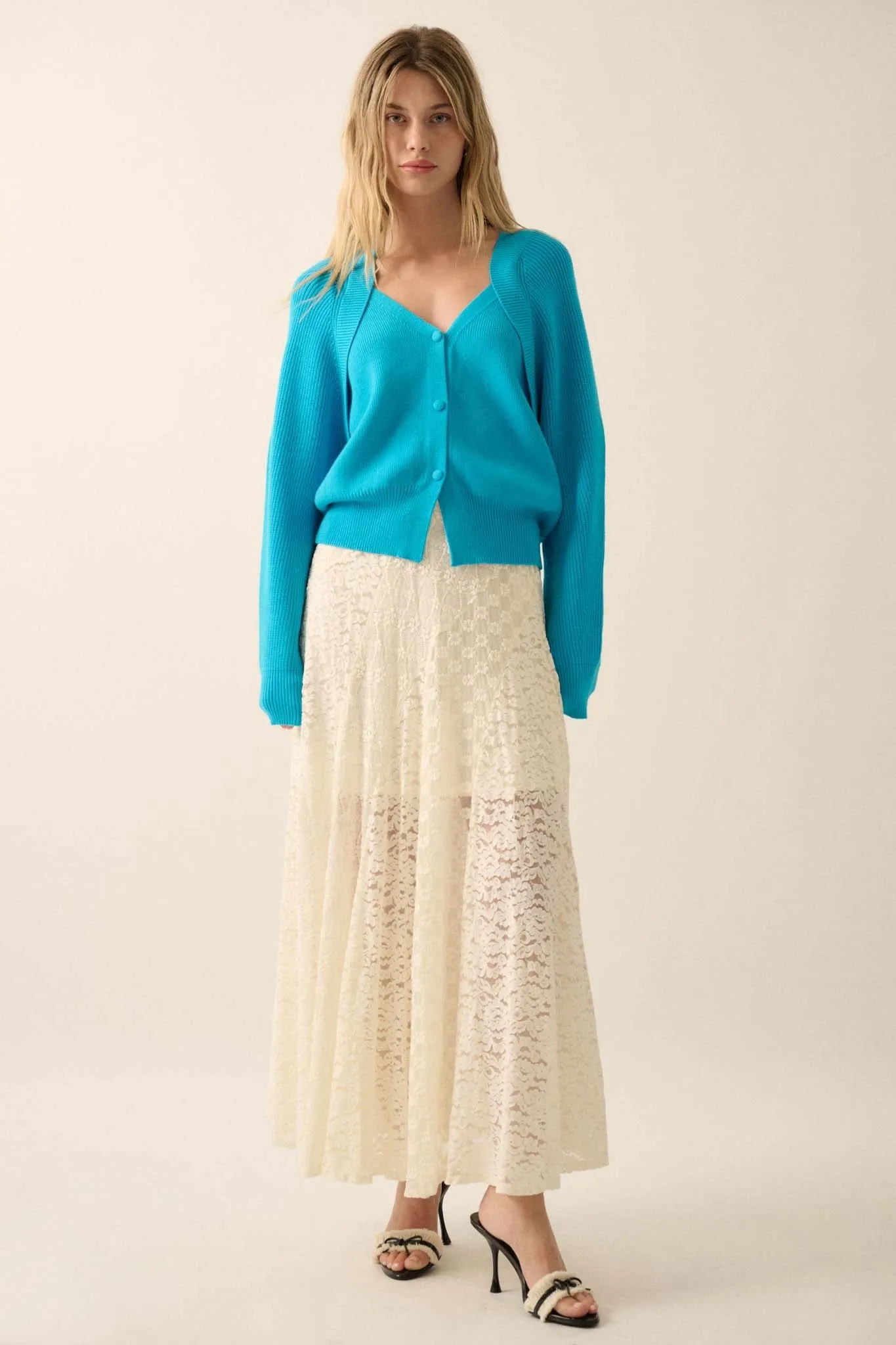 Delicate Beauty Floral Lace Paneled Maxi Skirt