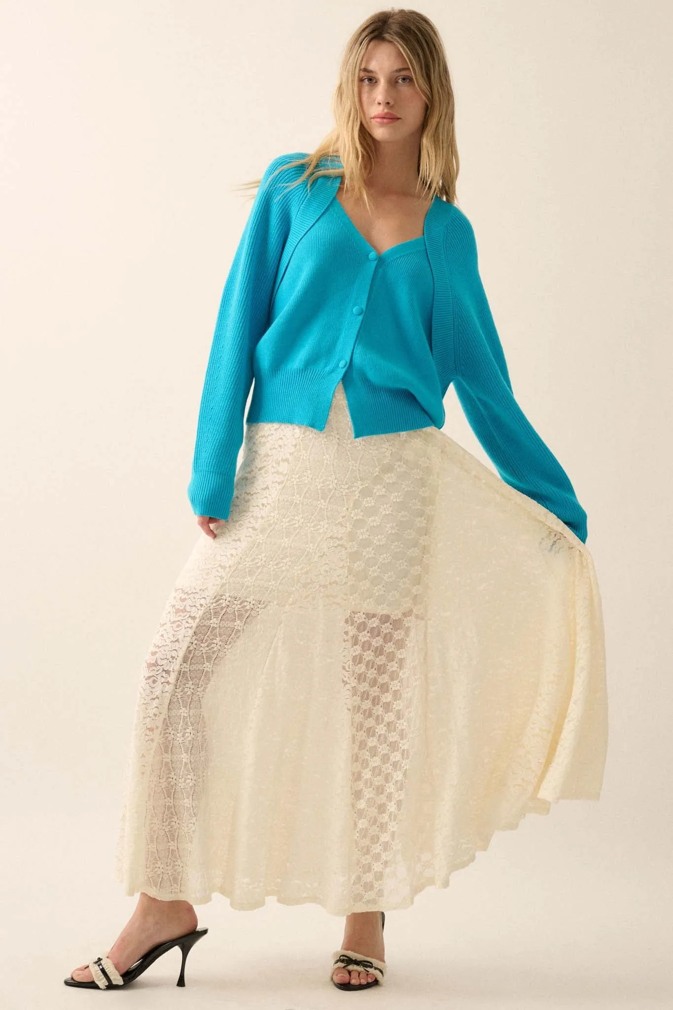 Delicate Beauty Floral Lace Paneled Maxi Skirt