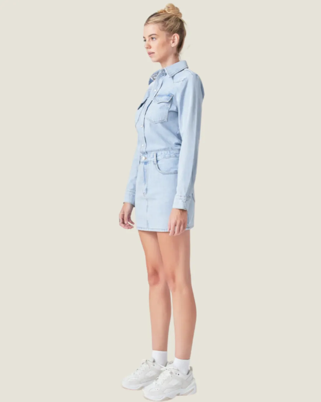 Denim Long Sleeve Mini Dress