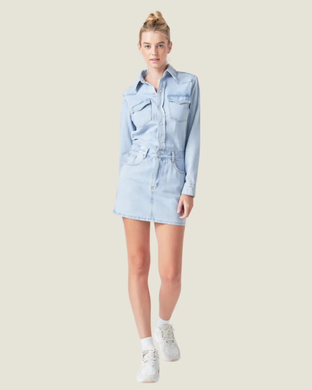 Denim Long Sleeve Mini Dress