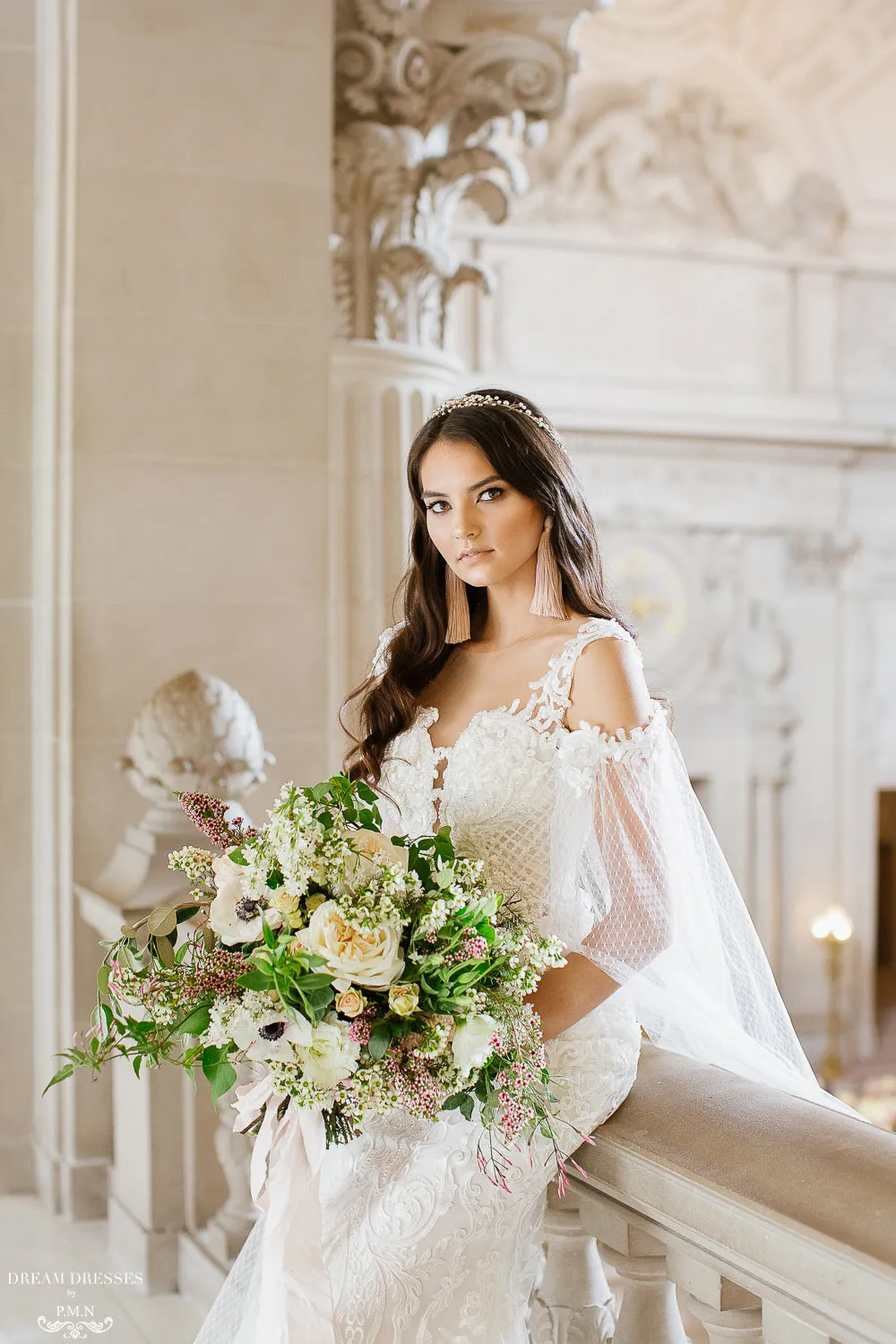 Detachable Off The Shoulder Bridal Cape Sleeves (#MARIAH)