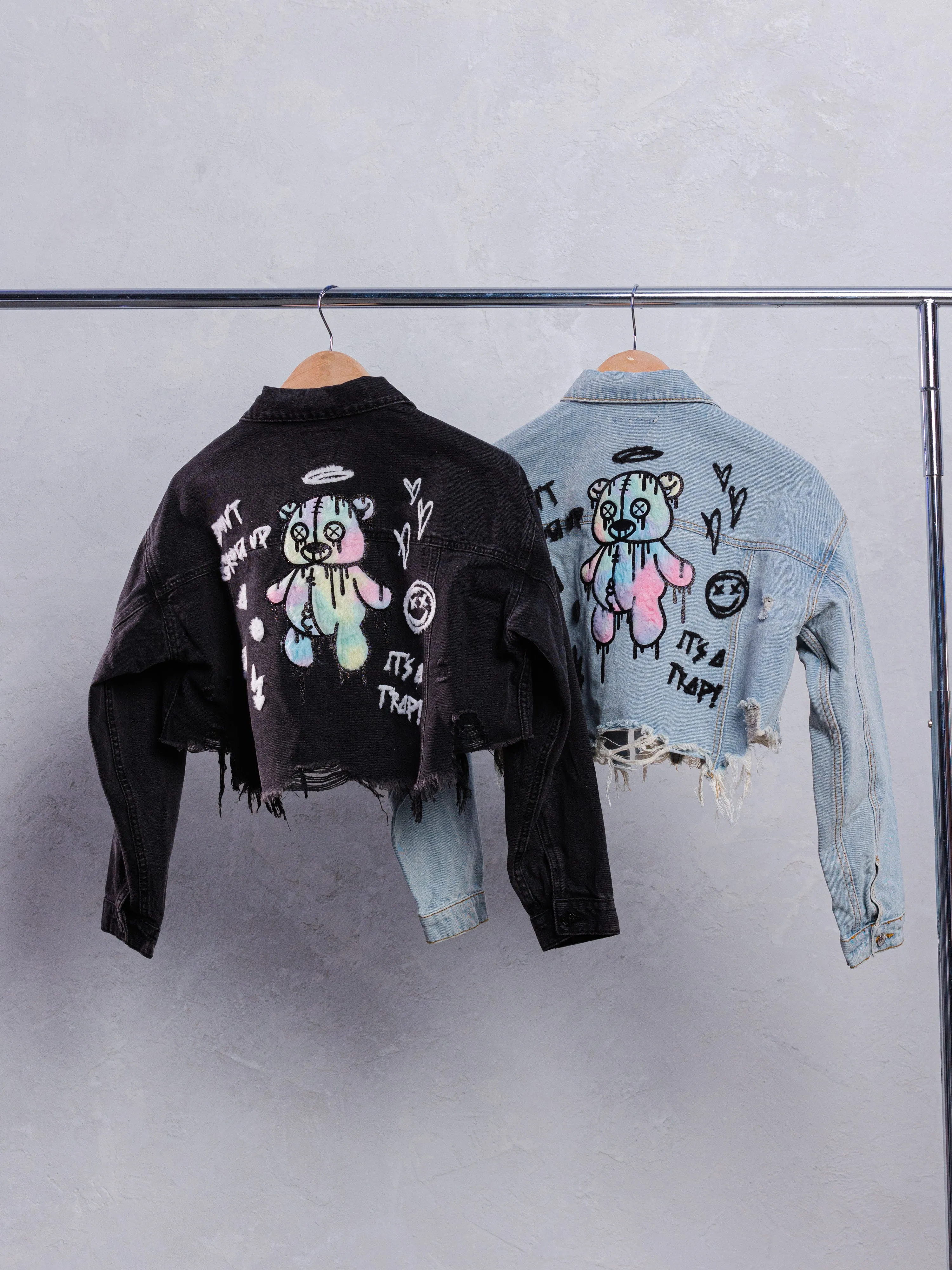 DON'T GROW UP White Font (BLK DN) Black Font (BLUE DN) Crop Denim Jacket