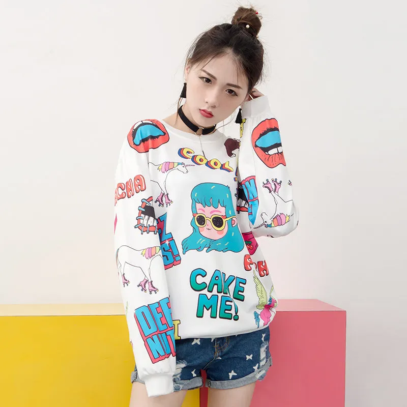 Doodle Print Cute Harajuku Sweater