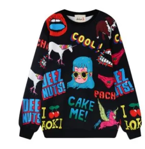 Doodle Print Cute Harajuku Sweater