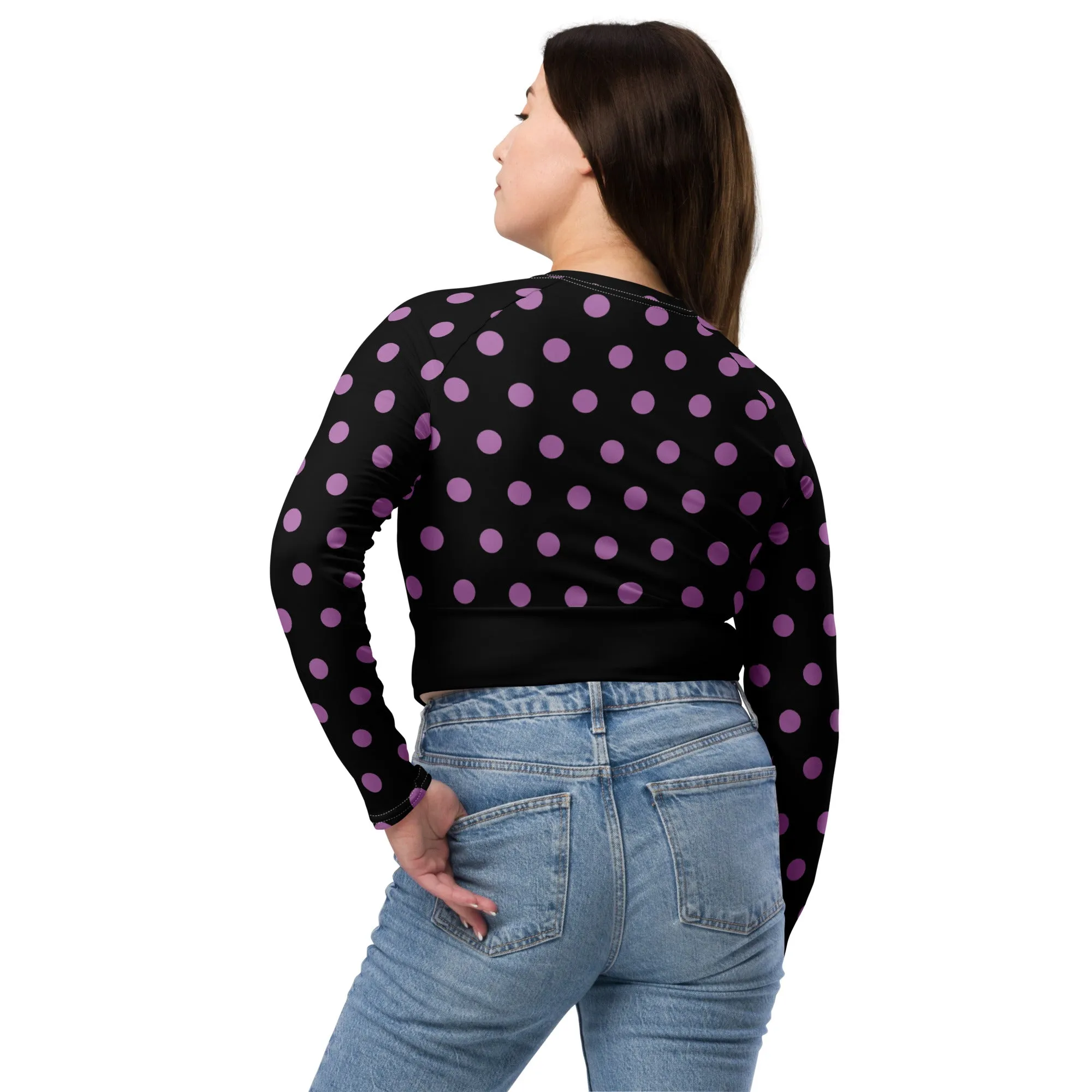 Dots Long Sleeve Black Crop Top