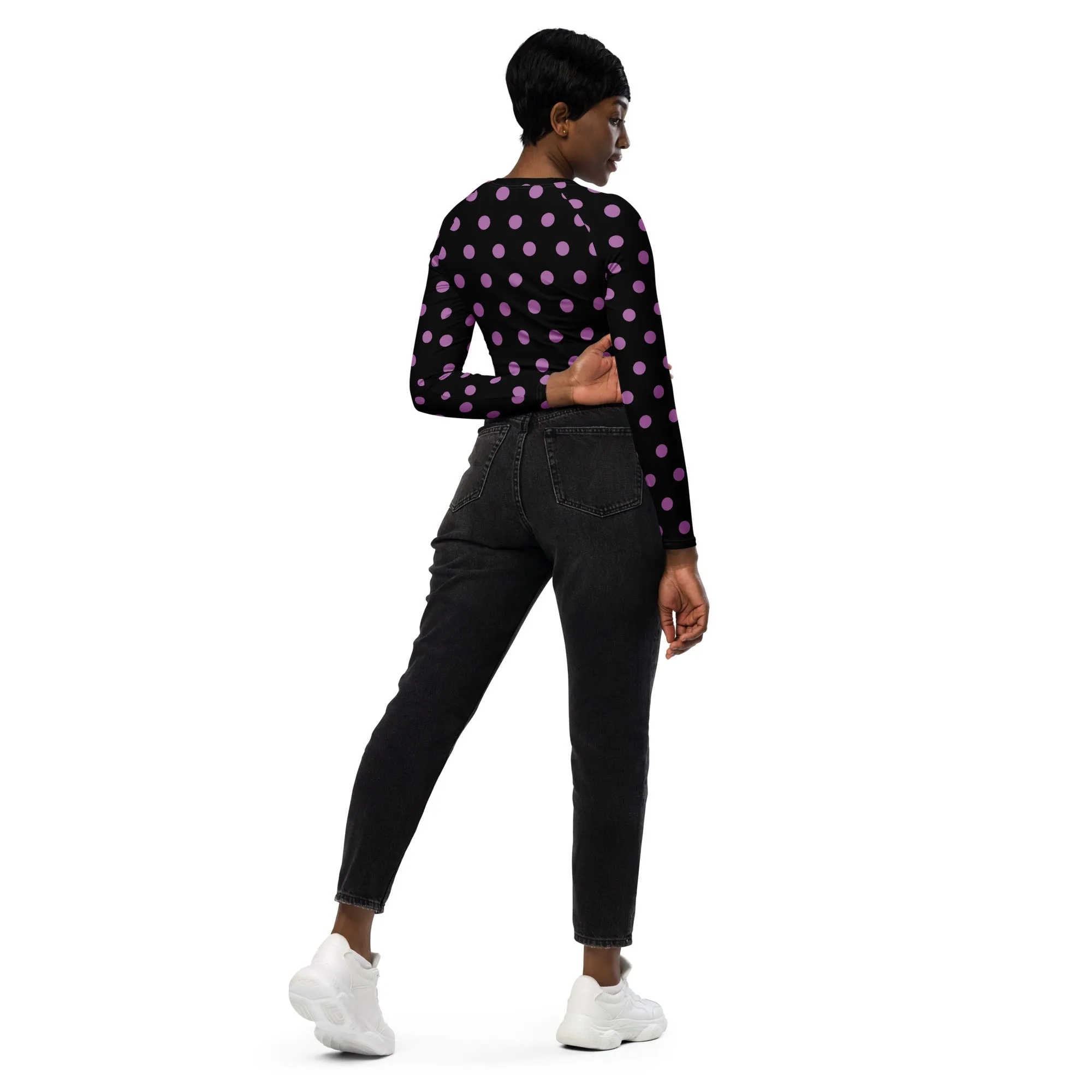 Dots Long Sleeve Black Crop Top