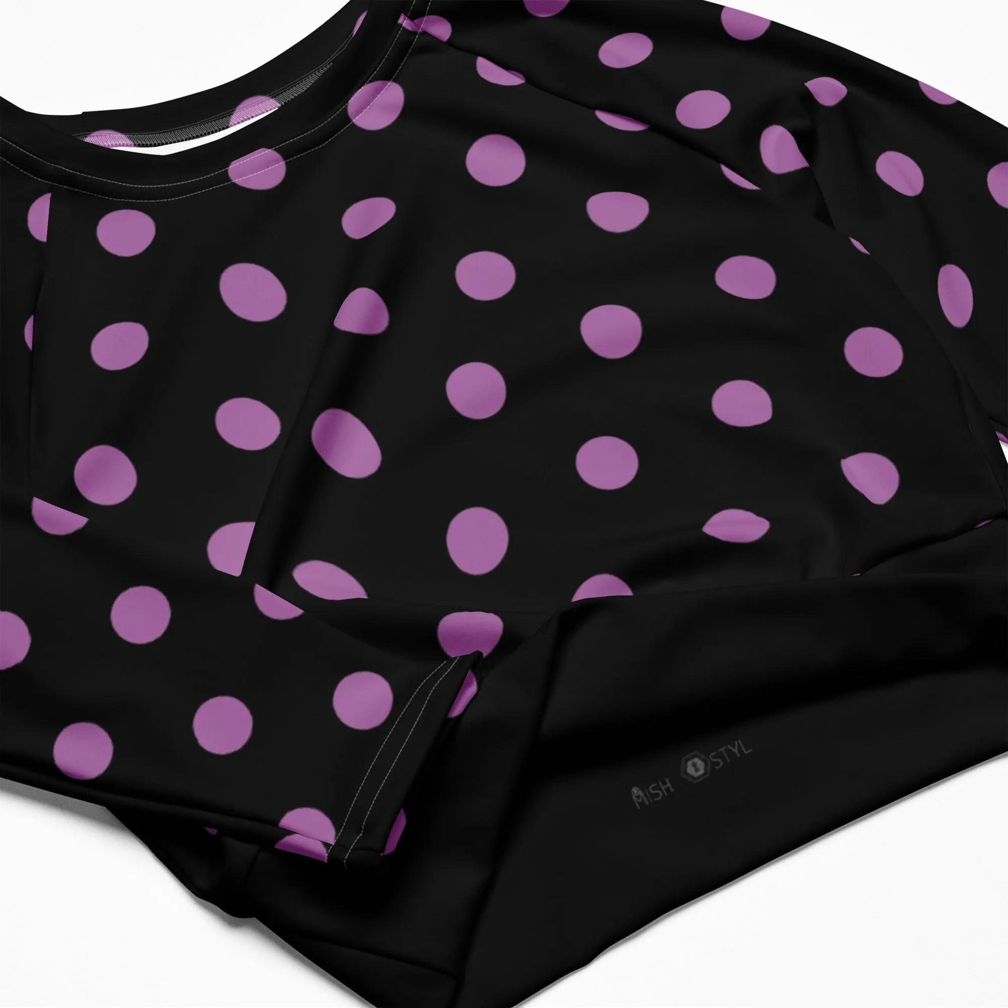 Dots Long Sleeve Black Crop Top