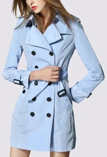 Double-Breasted Light-Weight Trench Coat in Light Blue