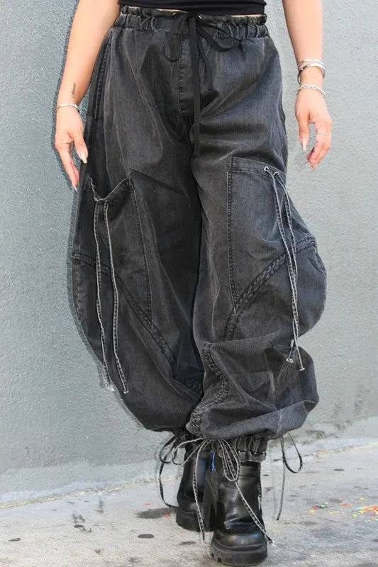 Dreya Drawstring Denim Cargo Pants