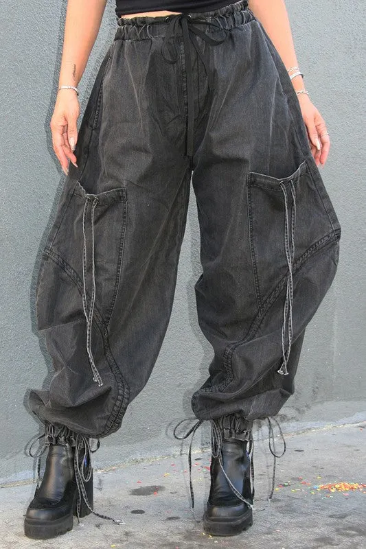 Dreya Drawstring Denim Cargo Pants