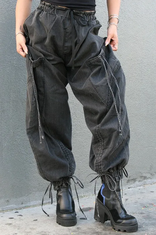 Dreya Drawstring Denim Cargo Pants