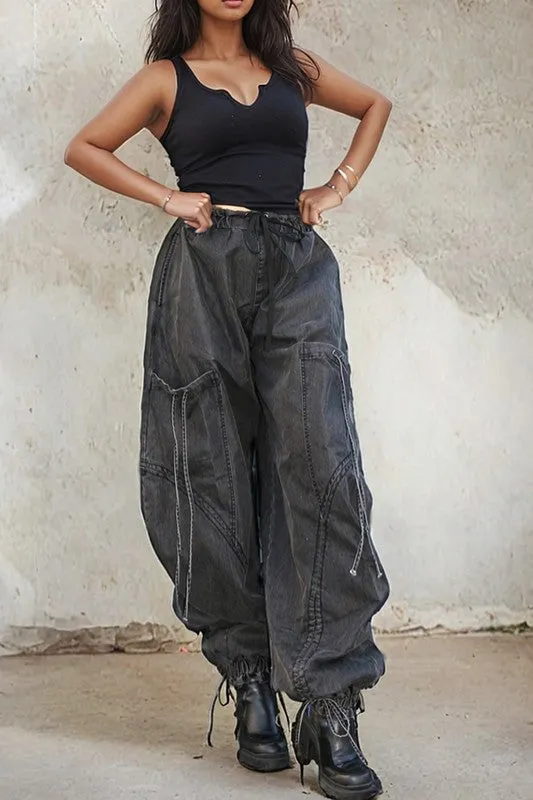 Dreya Drawstring Denim Cargo Pants