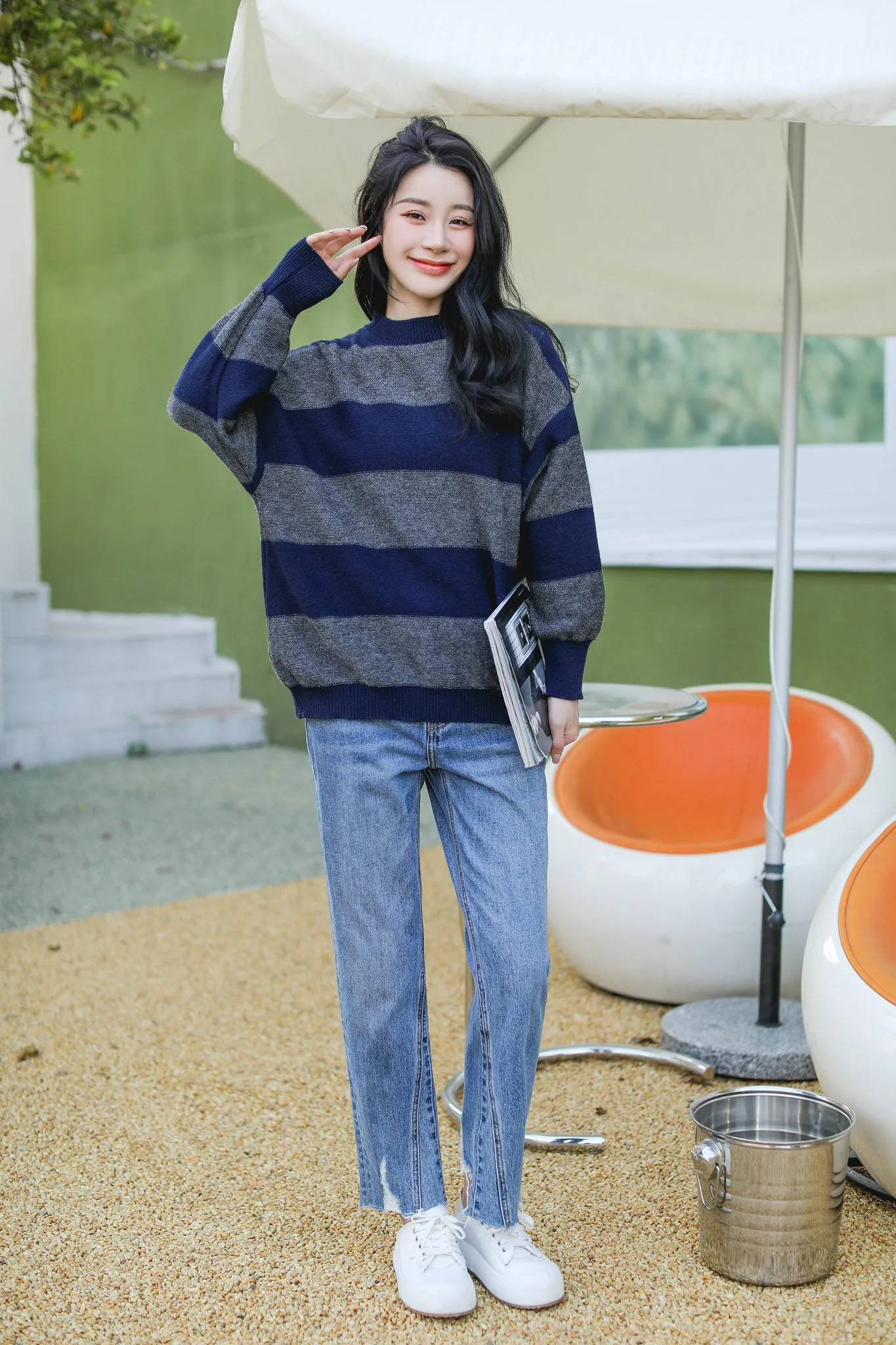 Drop Shoulder Striped Sweater