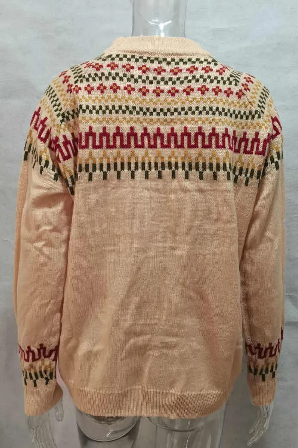 Dunnmall High Neck Straight Print Sweater