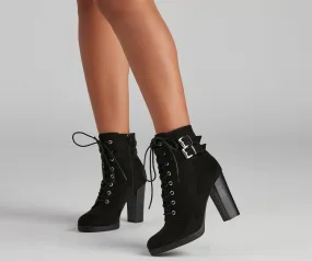 Edge It Up Buckle Strap Lace-Up Booties