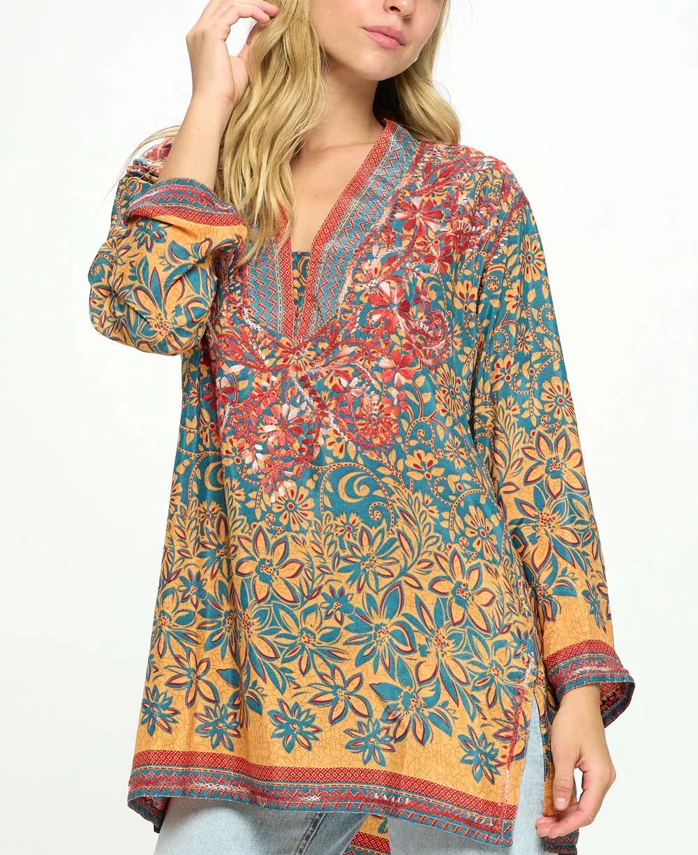 Embroidered Floral Burst Tunic Top