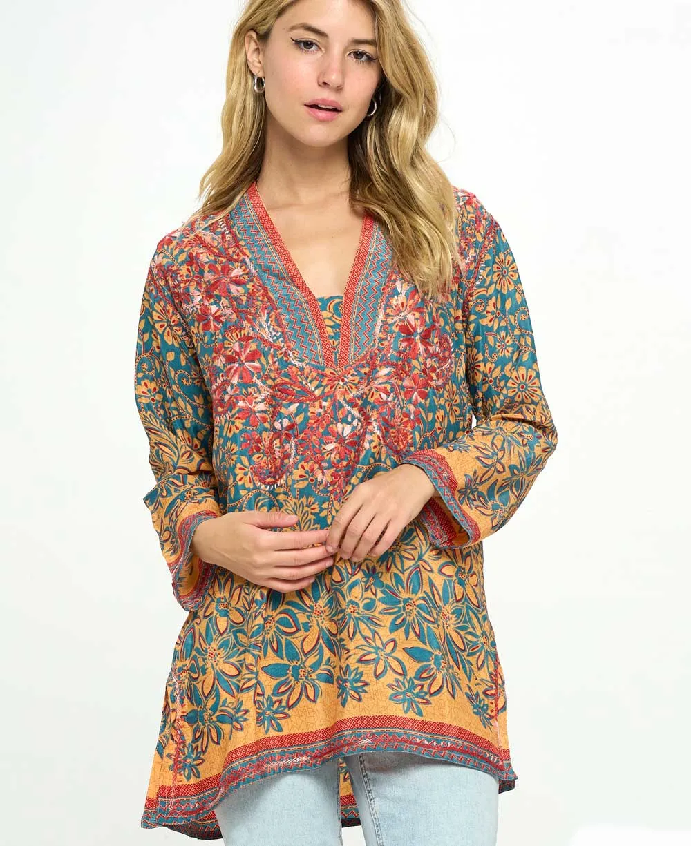 Embroidered Floral Burst Tunic Top