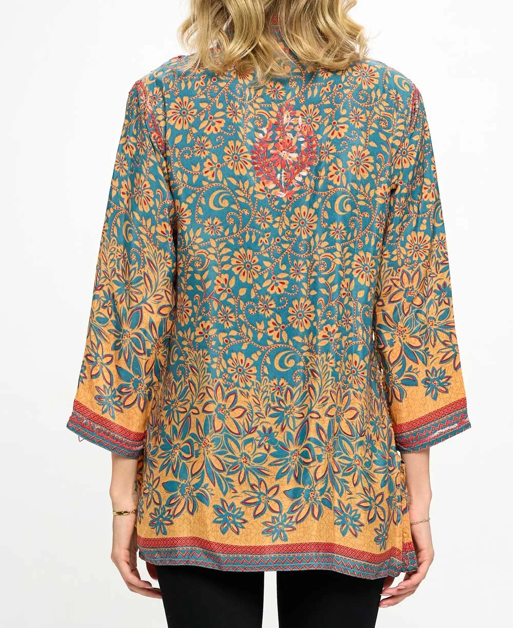 Embroidered Floral Burst Tunic Top