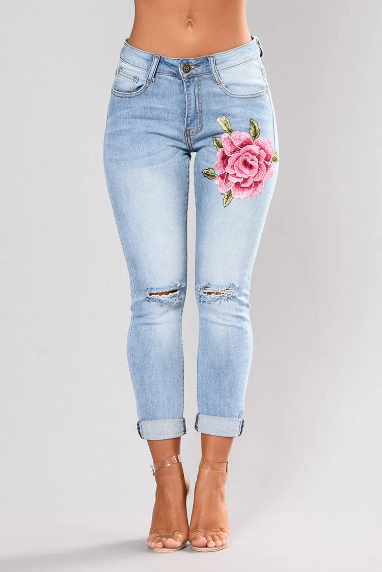 Embroidery jeans stretch jeans pants