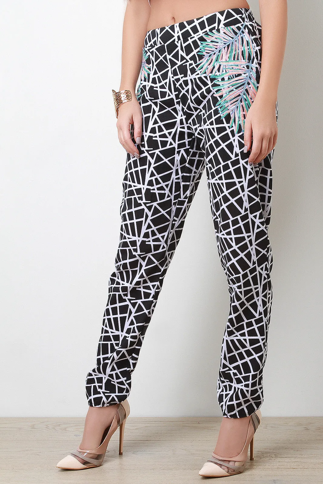 Embroidery Palms Graphic Trouser