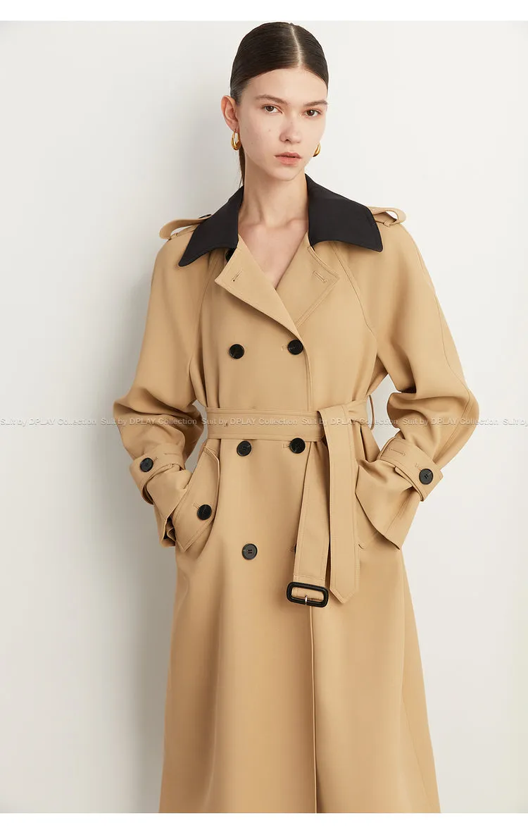 Fall Autumn Luxury British Khaki Old Money midi Trench Coat - Doas