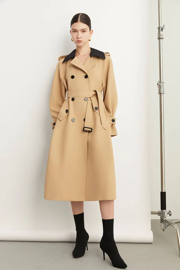 Fall Autumn Luxury British Khaki Old Money midi Trench Coat - Doas