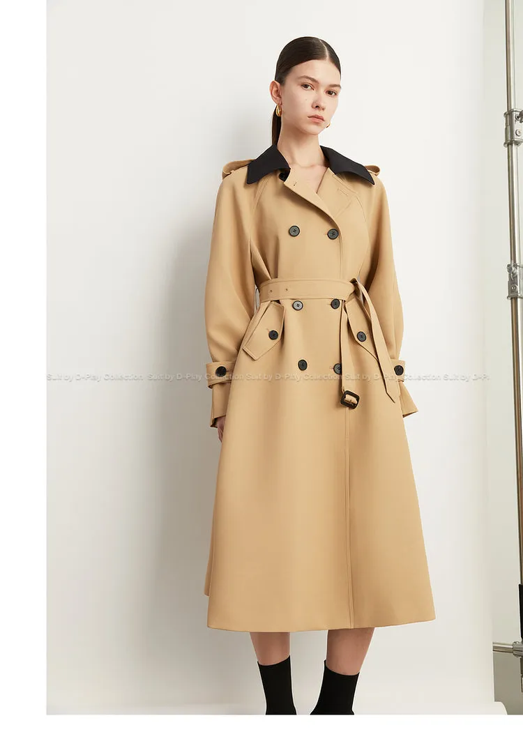 Fall Autumn Luxury British Khaki Old Money midi Trench Coat - Doas