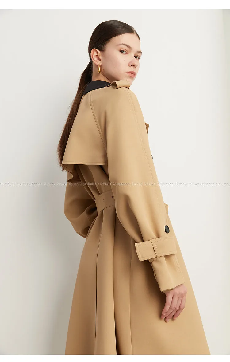 Fall Autumn Luxury British Khaki Old Money midi Trench Coat - Doas