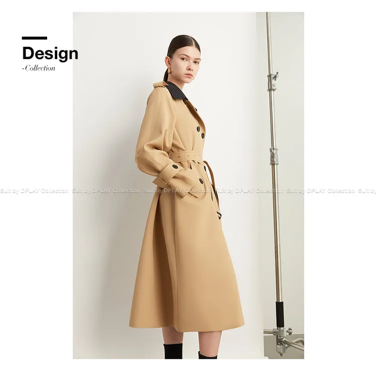 Fall Autumn Luxury British Khaki Old Money midi Trench Coat - Doas