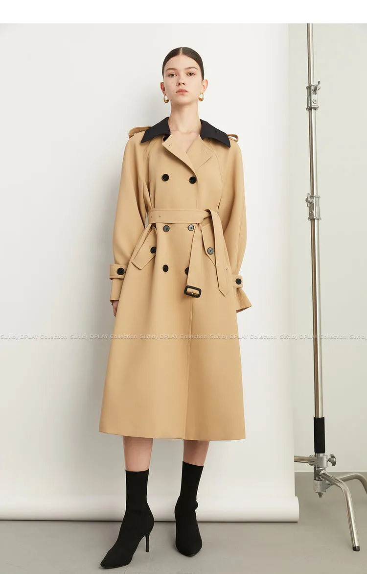 Fall Autumn Luxury British Khaki Old Money midi Trench Coat - Doas