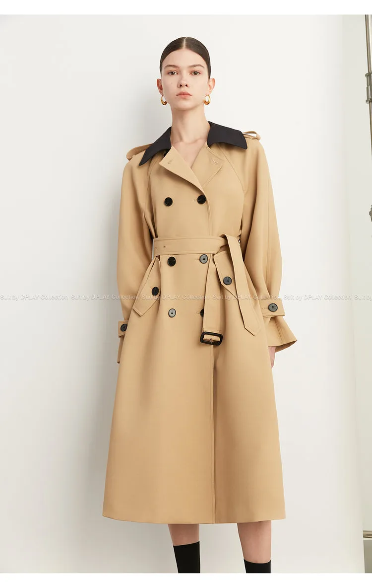 Fall Autumn Luxury British Khaki Old Money midi Trench Coat - Doas