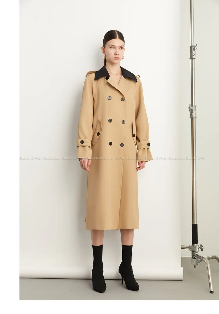 Fall Autumn Luxury British Khaki Old Money midi Trench Coat - Doas