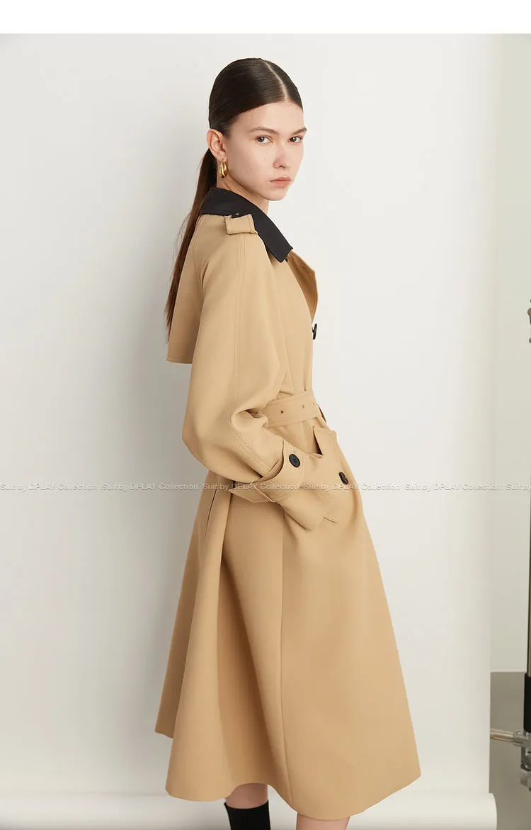 Fall Autumn Luxury British Khaki Old Money midi Trench Coat - Doas