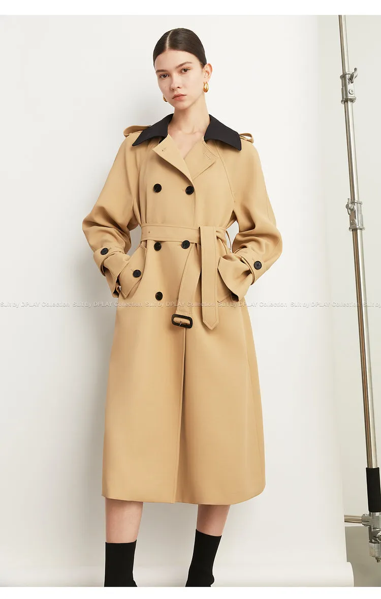 Fall Autumn Luxury British Khaki Old Money midi Trench Coat - Doas