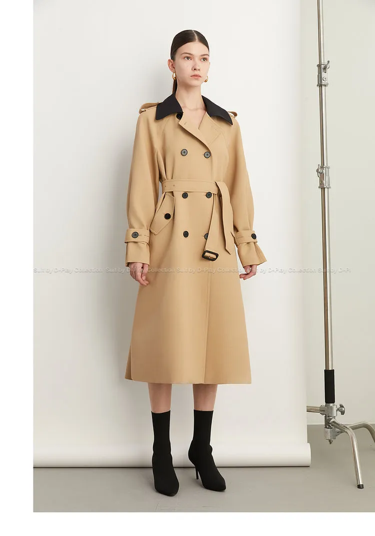 Fall Autumn Luxury British Khaki Old Money midi Trench Coat - Doas