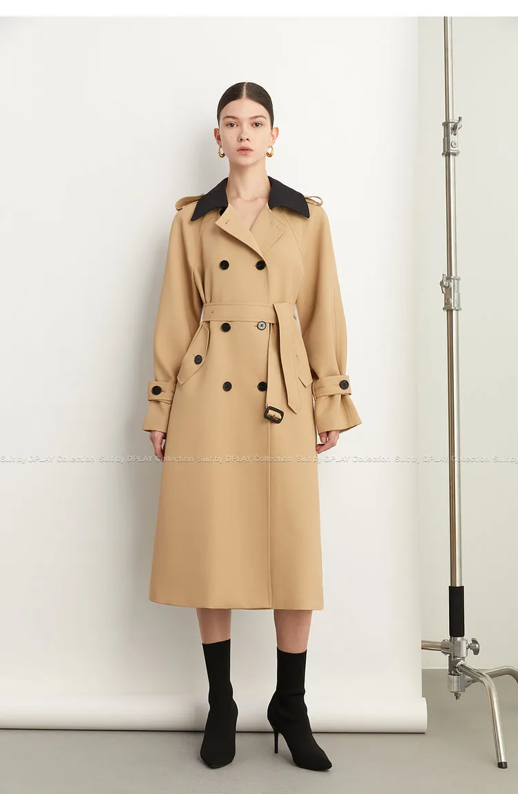 Fall Autumn Luxury British Khaki Old Money midi Trench Coat - Doas