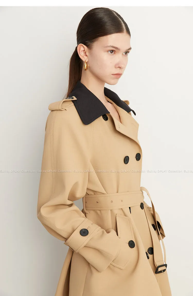 Fall Autumn Luxury British Khaki Old Money midi Trench Coat - Doas