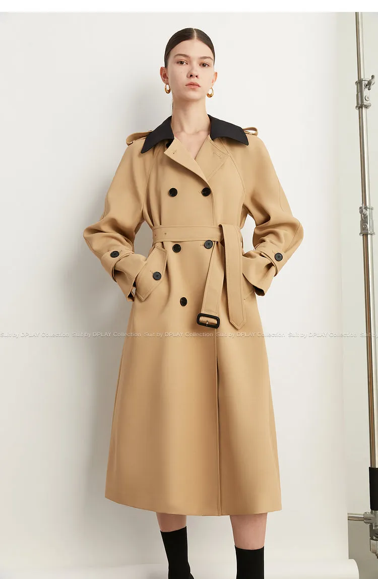 Fall Autumn Luxury British Khaki Old Money midi Trench Coat - Doas