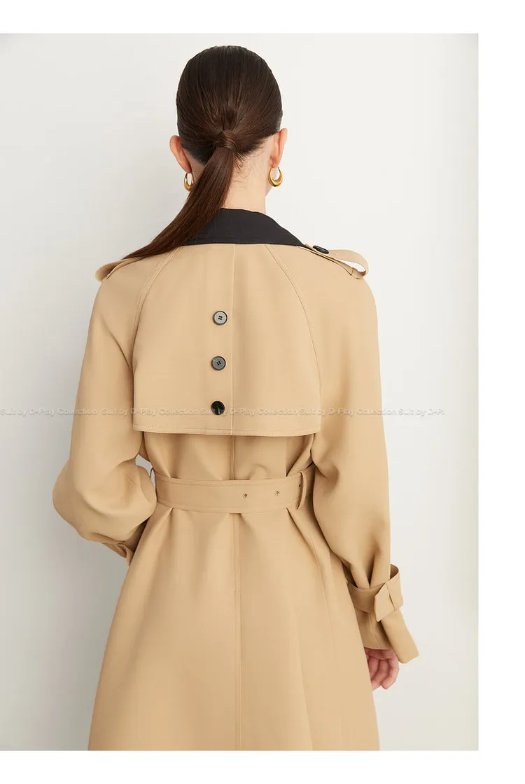 Fall Autumn Luxury British Khaki Old Money midi Trench Coat - Doas