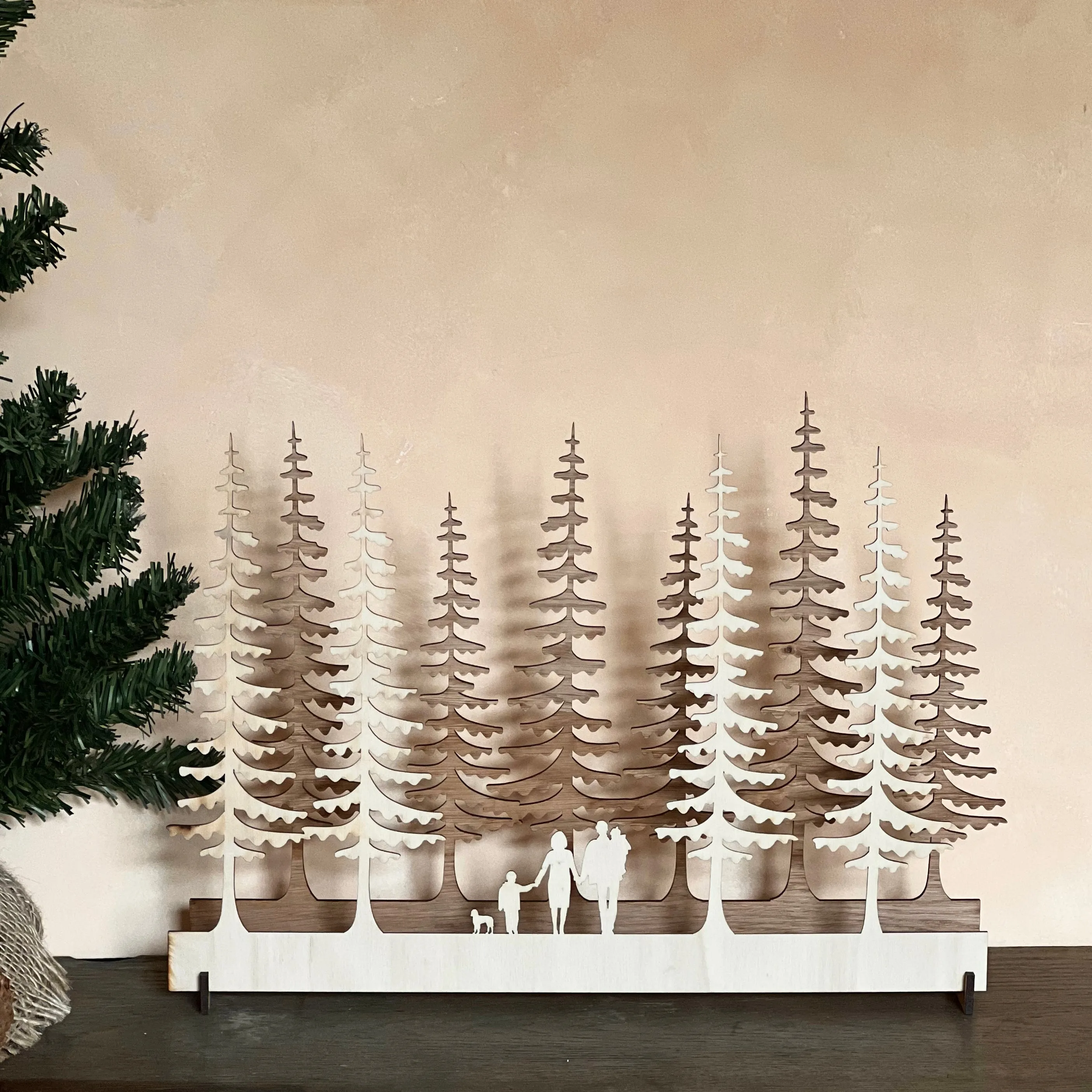 Family In The Forest Winter Mantle Decoration