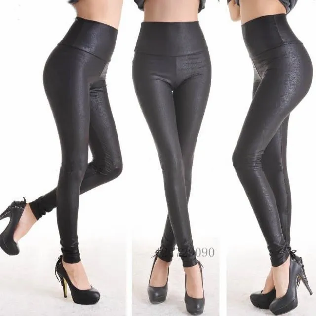 Fashion Serpentine Sexy Leggings Womens Leggins Stretch High Waist quality Faux Leather Pants Plus Size