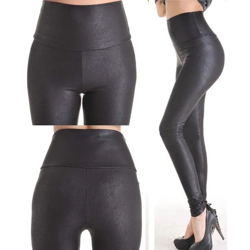 Fashion Serpentine Sexy Leggings Womens Leggins Stretch High Waist quality Faux Leather Pants Plus Size